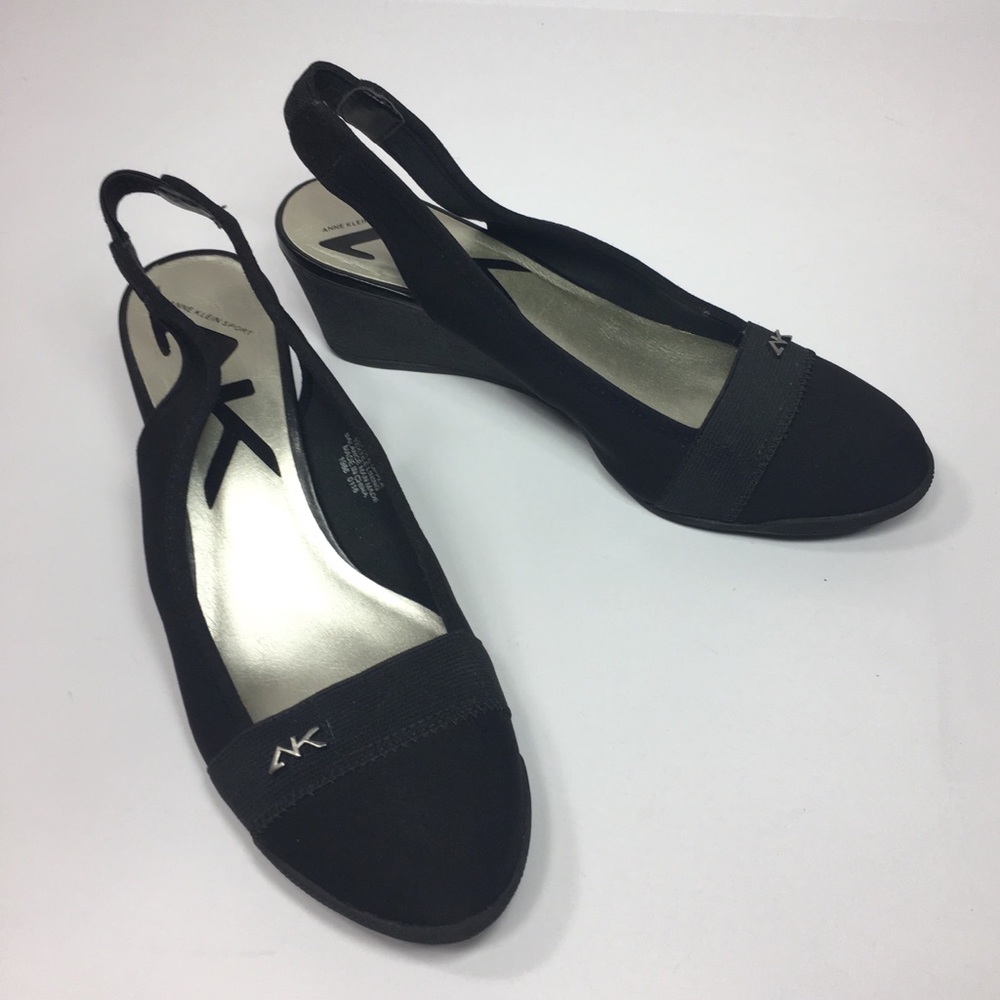 AK Anne Klein Slingback Wedge Heel Pumps Black 6.5